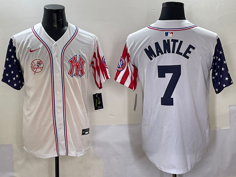 Men 2025 MLB New York Yankees 7 Mantle white jersey style 3